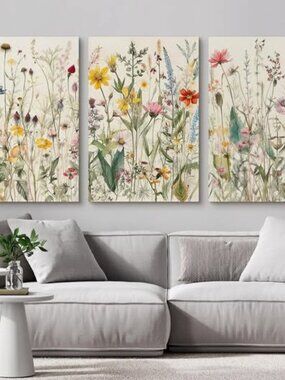 Wall Art Wildflower Pictures Canvas Prints Nature Botanical 24x36 Set of 3